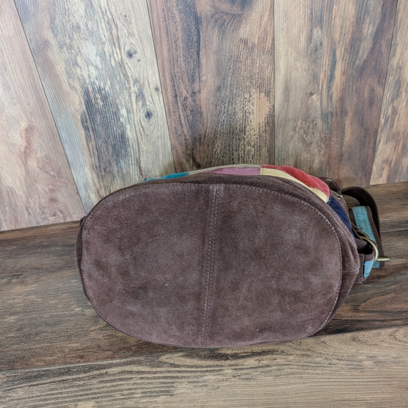 Lucky Brand Oversized Patchwork Suede Canvas Tote Vintage Adjustable Purse Bag - Picture 11 of 15